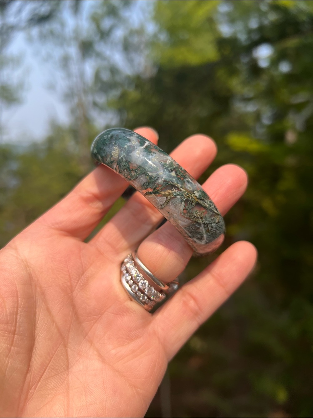 Moss (3) Agate Bangle Bracelet - Crystal